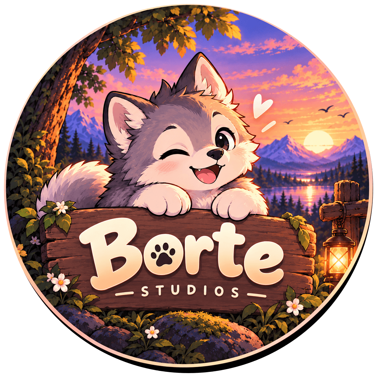 Borte the gray wolf mascot resting peacefully on the wooden ledge